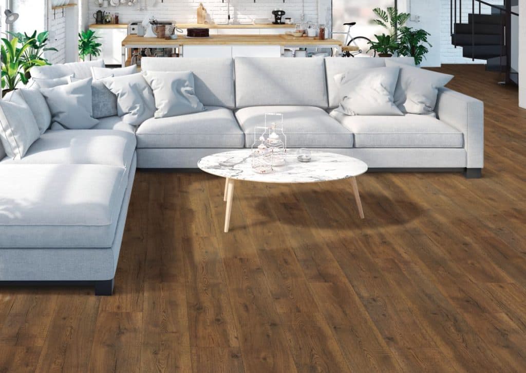 Pergo laminated flooring on a white living room setting